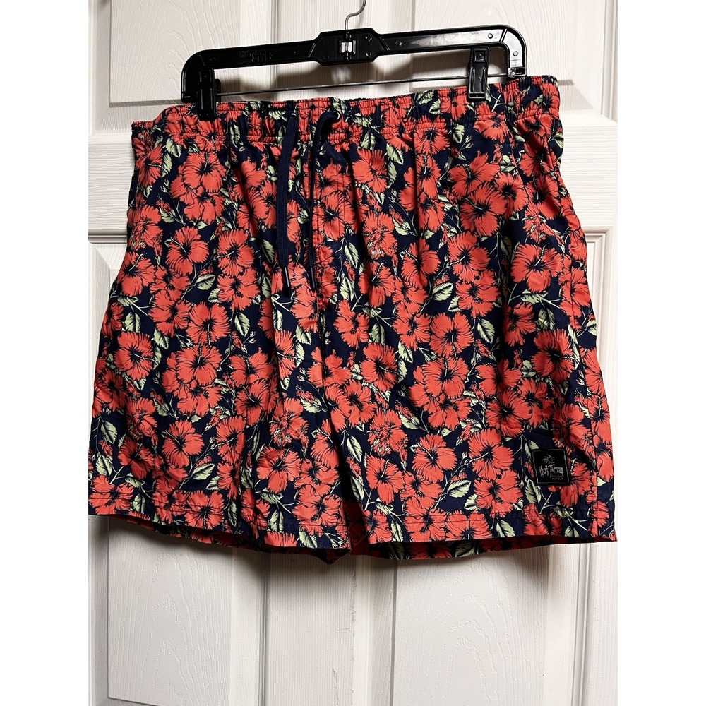 Hot Tuna Mens XL Swim Trunks Navy Blue Red Floral Hibiscus Board Shorts